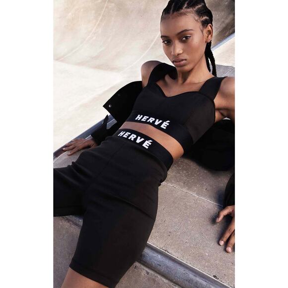 Herve Leger Pants - HERVE LEGER Logo Bike Shorts Womens Small Black White High Rise Stretch NWT